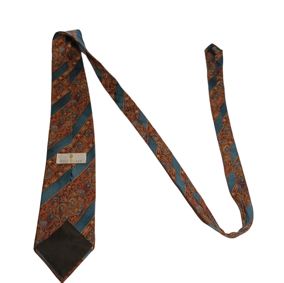 VTG BILL BLASS Brown Blue Diagonal Stripe Multi Print Tie - Picture 5 of 6